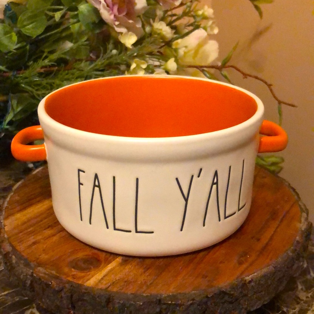 Rae Dunn Harvest Ceramic Soup Bowl White Orange Bakeware, FALL Y'ALL